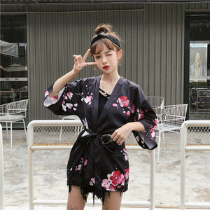 Japanese Lady with Tsubaki Flowers Kimono-Enchanted peach