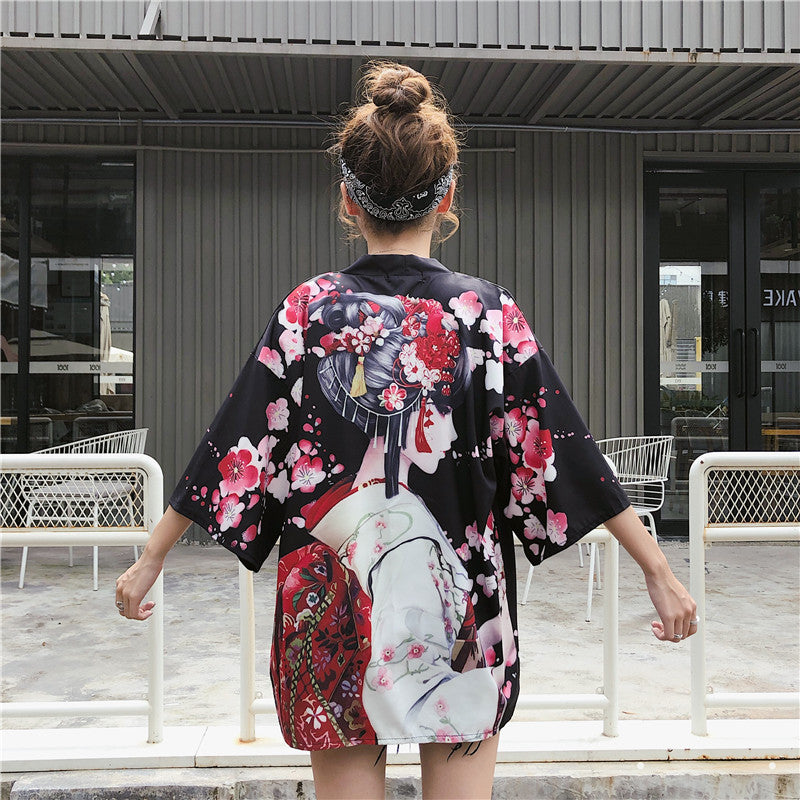 Japanese Lady with Tsubaki Flowers Kimono-Enchanted peach