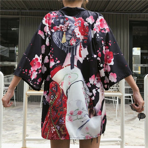 Japanese Lady with Tsubaki Flowers Kimono-Enchanted peach