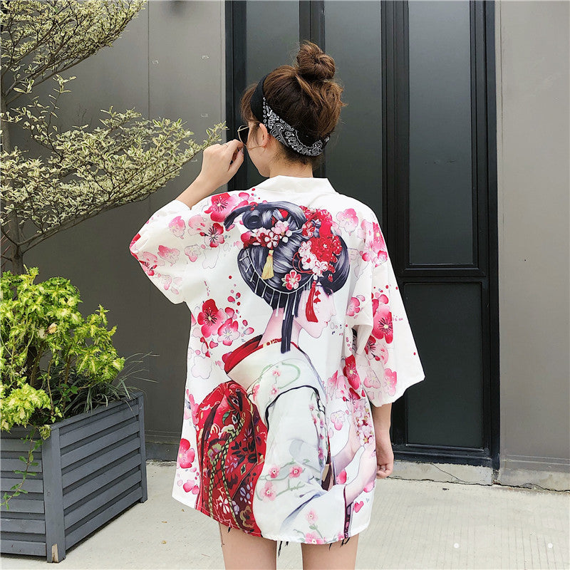 Japanese Lady with Tsubaki Flowers Kimono-Enchanted peach