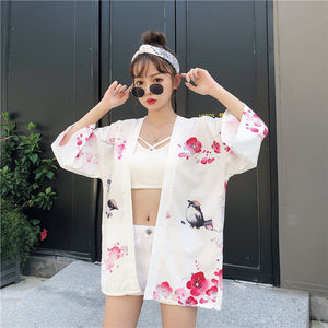 Japanese Lady with Tsubaki Flowers Kimono-Enchanted peach