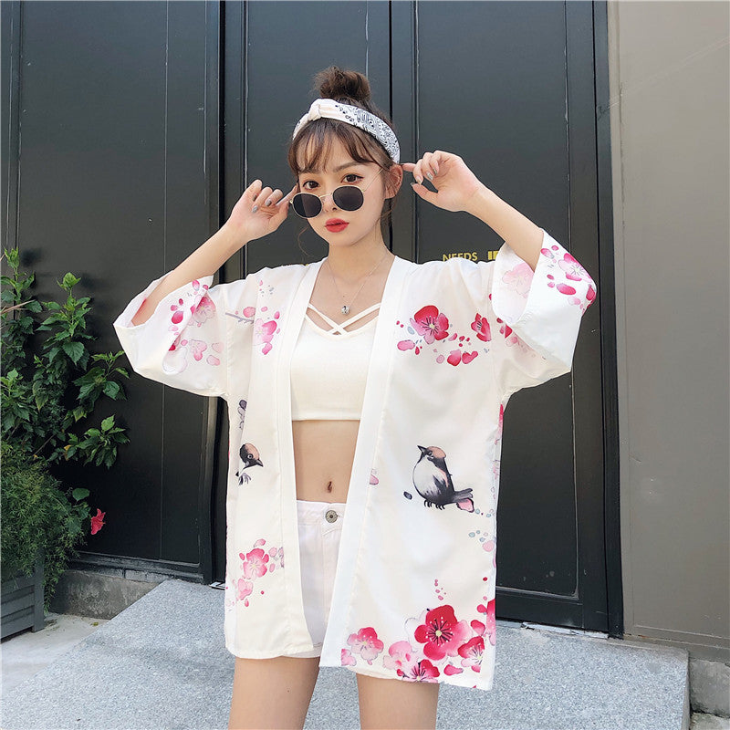 Japanese Lady with Tsubaki Flowers Kimono-Enchanted peach