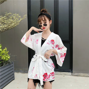 Japanese Lady with Tsubaki Flowers Kimono-Enchanted peach