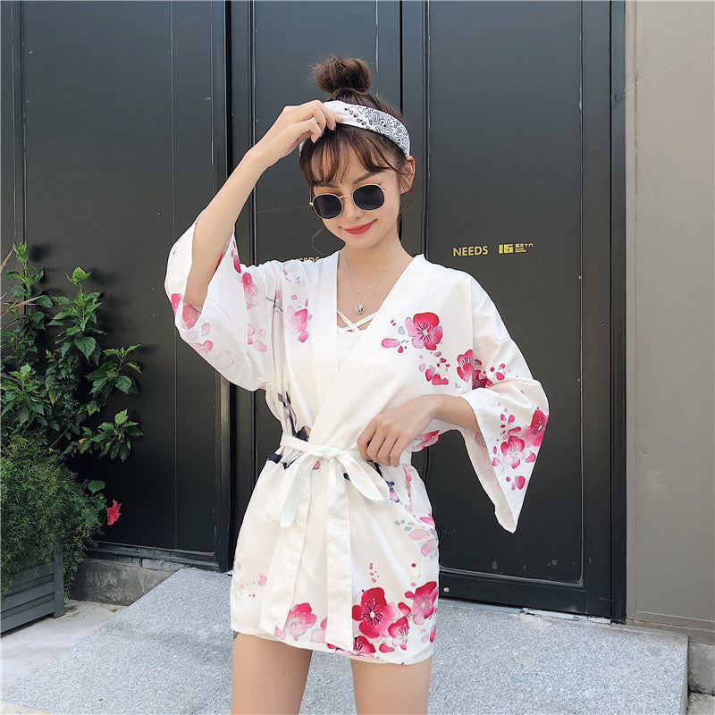 Japanese Lady with Tsubaki Flowers Kimono-Enchanted peach