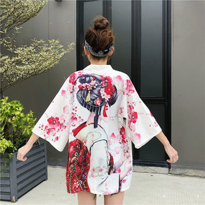 Japanese Lady with Tsubaki Flowers Kimono-Enchanted peach