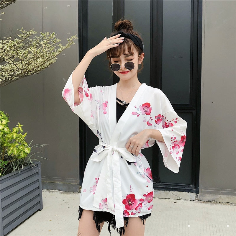 Japanese Lady with Tsubaki Flowers Kimono-Enchanted peach