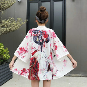 Japanese Lady with Tsubaki Flowers Kimono-Enchanted peach