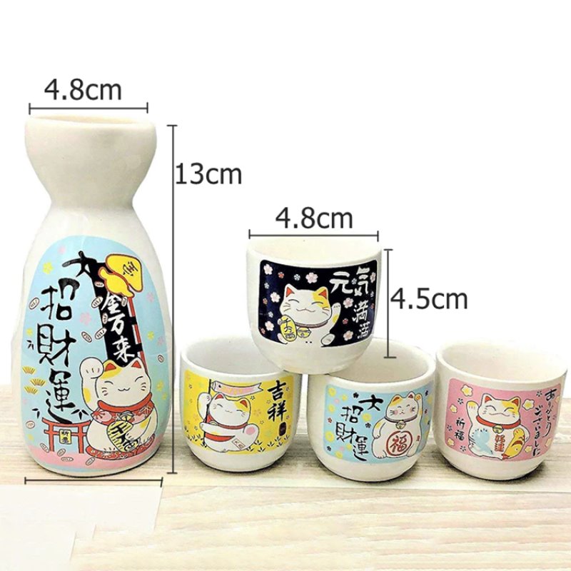 Japanese Lucky Cat Ceramic Sake Set-Enchanted peach