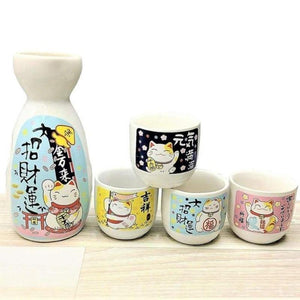 Japanese Lucky Cat Ceramic Sake Set-Enchanted peach