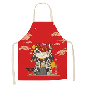 Japanese Lucky Cat Cotton Apron-Enchanted peach