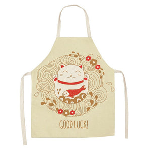 Japanese Lucky Cat Cotton Apron-Enchanted peach