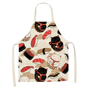 Japanese Lucky Cat Cotton Apron-Enchanted peach