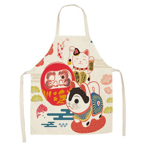 Japanese Lucky Cat Cotton Apron-Enchanted peach