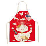 Japanese Lucky Cat Cotton Apron-Enchanted peach