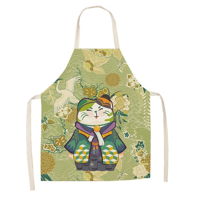 Japanese Lucky Cat Cotton Apron-Enchanted peach