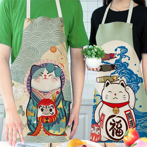 Japanese Lucky Cat Cotton Apron-Enchanted peach