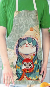 Japanese Lucky Cat Cotton Apron-Enchanted peach