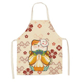 Japanese Lucky Cat Cotton Apron-Enchanted peach