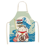 Japanese Lucky Cat Cotton Apron-Enchanted peach