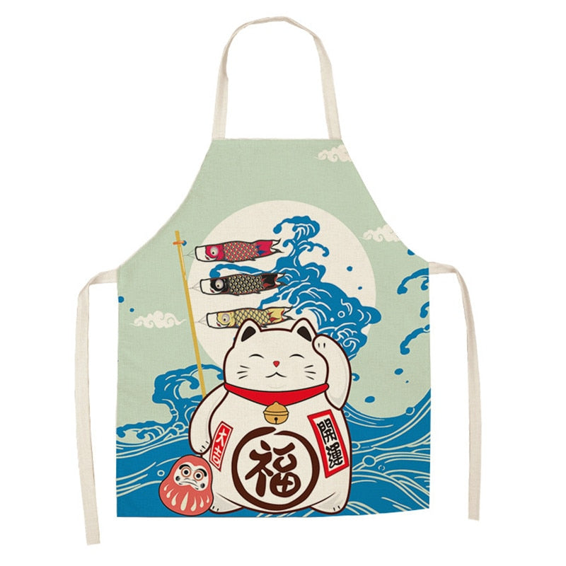 Japanese Lucky Cat Cotton Apron-Enchanted peach