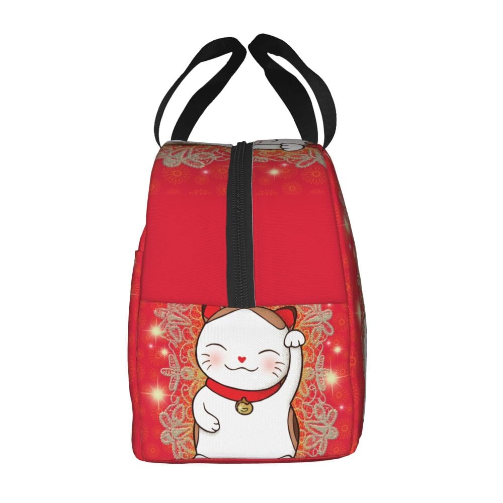 Japanese Lucky Cat Lunch Bag-Enchanted peach