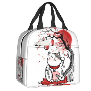 Japanese Lucky Cat Lunch Bag-Enchanted peach