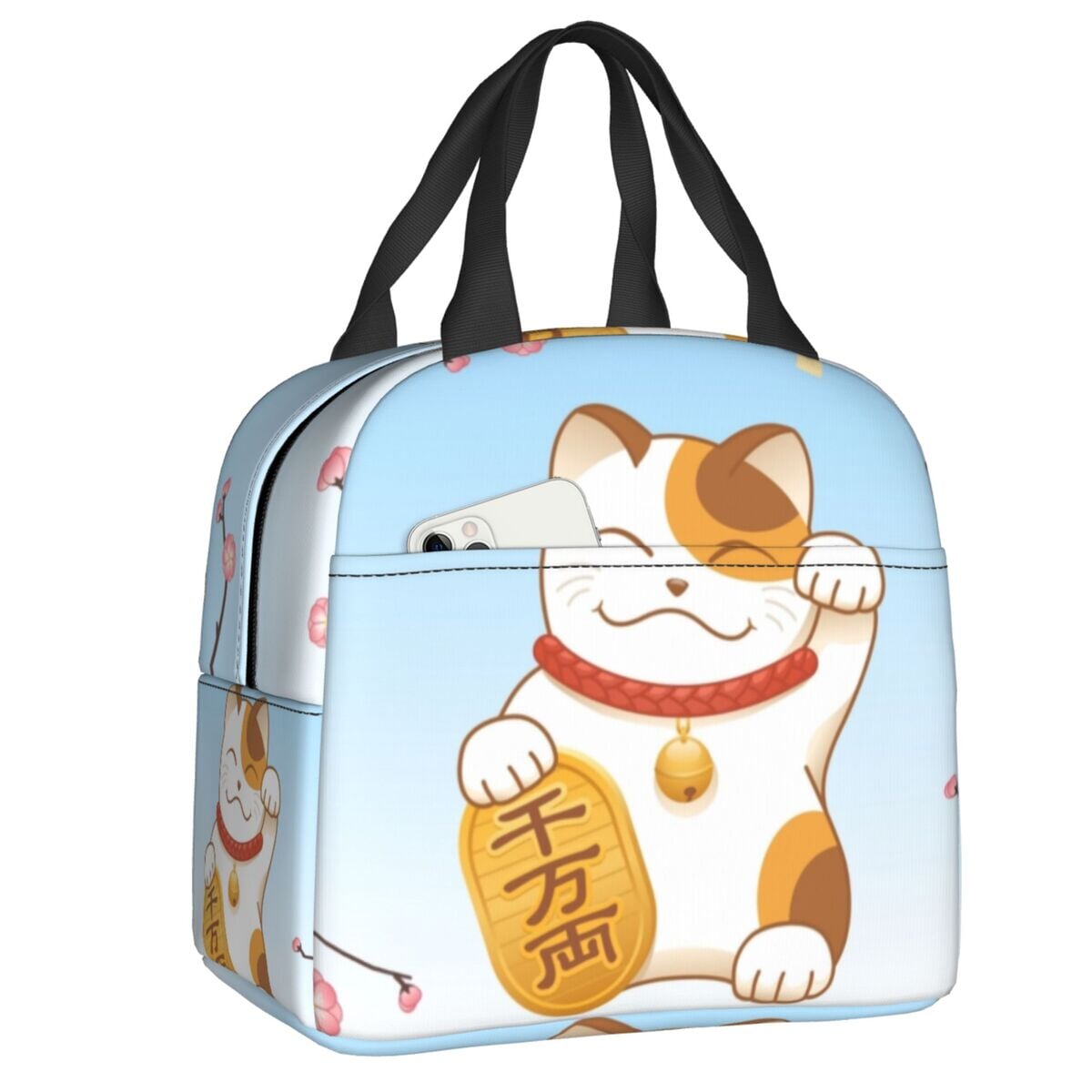 Japanese Lucky Cat Lunch Bag-Enchanted peach