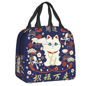 Japanese Lucky Cat Lunch Bag-Enchanted peach