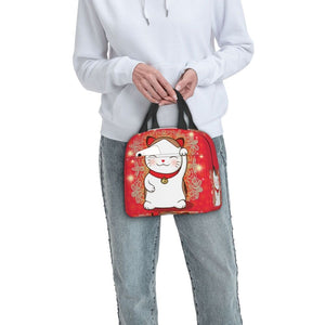 Japanese Lucky Cat Lunch Bag-Enchanted peach