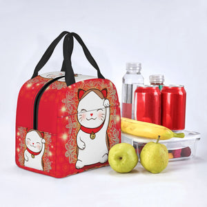 Japanese Lucky Cat Lunch Bag-Enchanted peach