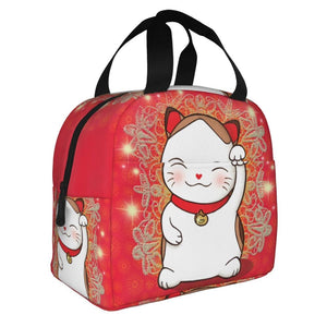 Japanese Lucky Cat Lunch Bag-Enchanted peach