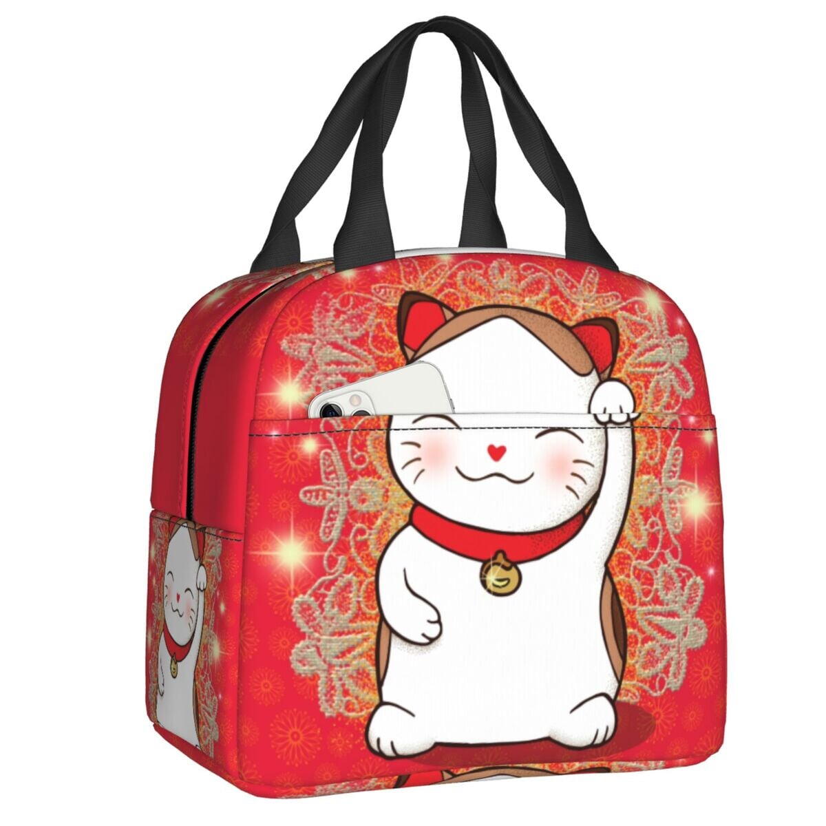 Japanese Lucky Cat Lunch Bag-Enchanted peach