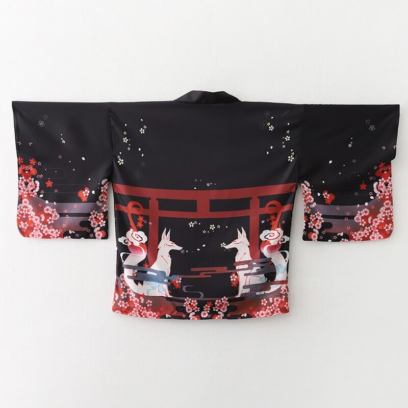 Japanese Moonlight Torii Fox Kimono-Enchanted peach