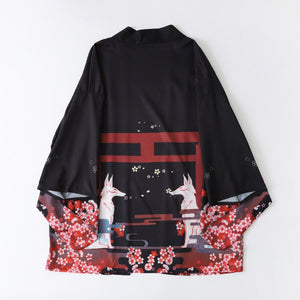 Japanese Moonlight Torii Fox Kimono-Enchanted peach