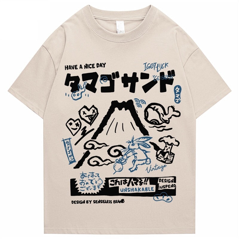 Japanese Mount Fuji Unisex Tee-Enchanted peach