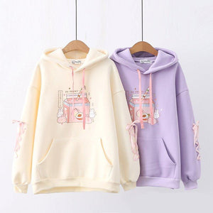 Japanese Peach Milk Carton Bunnies Fleece Hoodies-Enchanted peach