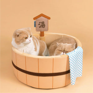 Japanese Plush Bathtub Basket Cat Dog Bed-Enchanted peach