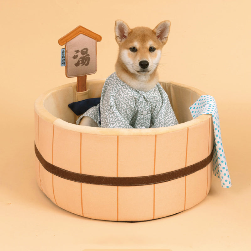 Japanese Plush Bathtub Basket Cat Dog Bed-Enchanted peach