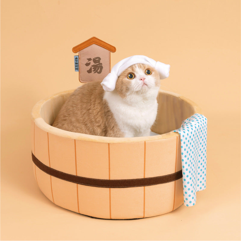 Japanese Plush Bathtub Basket Cat Dog Bed-Enchanted peach