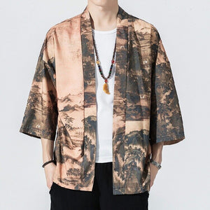 Japanese Royal Cranes Kimono-Enchanted peach