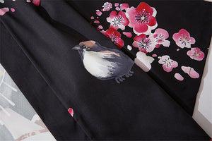 Japanese Sakura Black Red Anime Girl Long Kimono Cardigan Robes-Enchanted peach