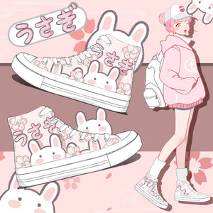 Japanese Sakura Bunny Pink Womens Sneakers Trainers-Enchanted peach