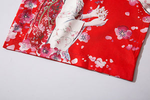 Japanese Sakura Cherry Blossom Print Kimono-Enchanted peach