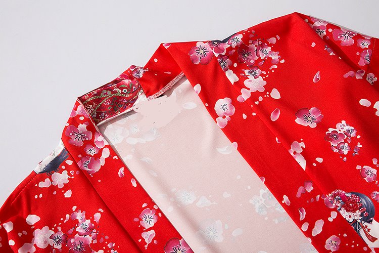 Japanese Sakura Cherry Blossom Print Kimono-Enchanted peach