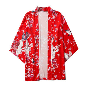 Japanese Sakura Cherry Blossom Print Kimono-Enchanted peach