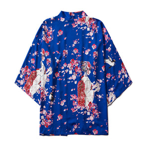 Japanese Sakura Cherry Blossom Print Kimono-Enchanted peach