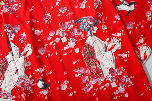 Japanese Sakura Cherry Blossom Print Kimono-Enchanted peach