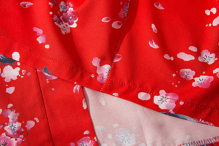 Japanese Sakura Cherry Blossom Print Kimono-Enchanted peach