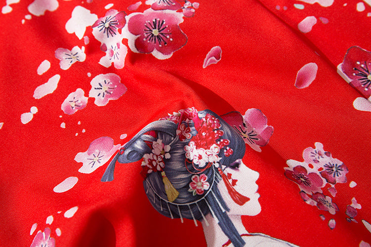 Japanese Sakura Cherry Blossom Print Kimono-Enchanted peach