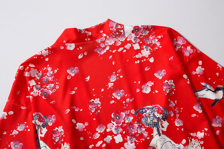 Japanese Sakura Cherry Blossom Print Kimono-Enchanted peach